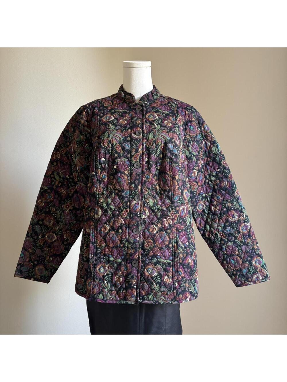 purple cotton quilted floral jacket
